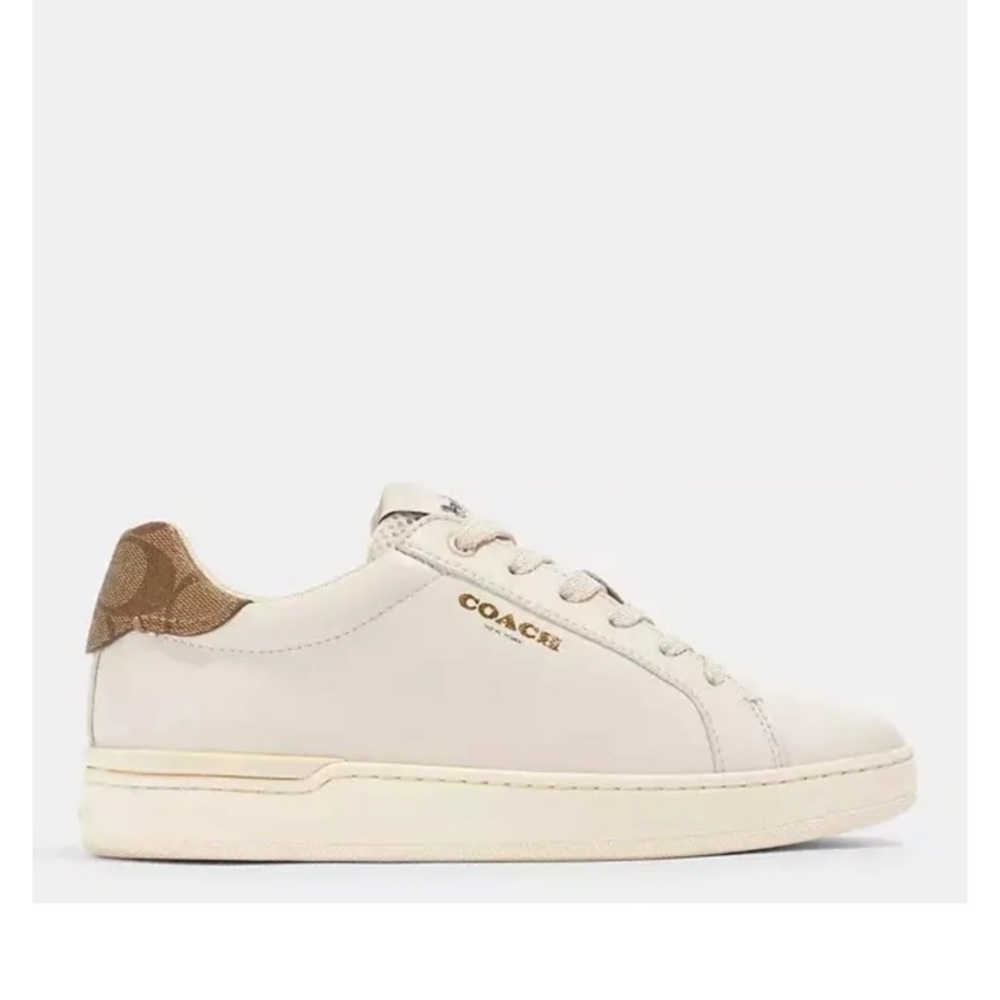 NWOB COACH Clip Leather Top Sneakers Women's Size 9.5 Chalk/Khaki‎